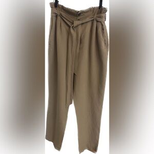 H&M Linen Blend Paperbag Waist Pant size 8 in Khaki